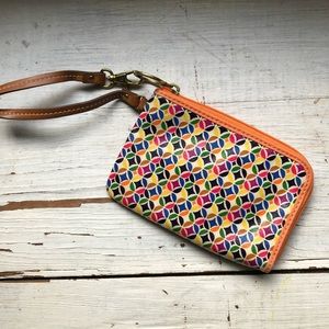Fossil Key Per Multi Colored Zip Around Wristlet Wallet Clutch